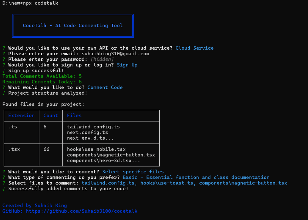 Codetalk - NPM Package for Code Commenting